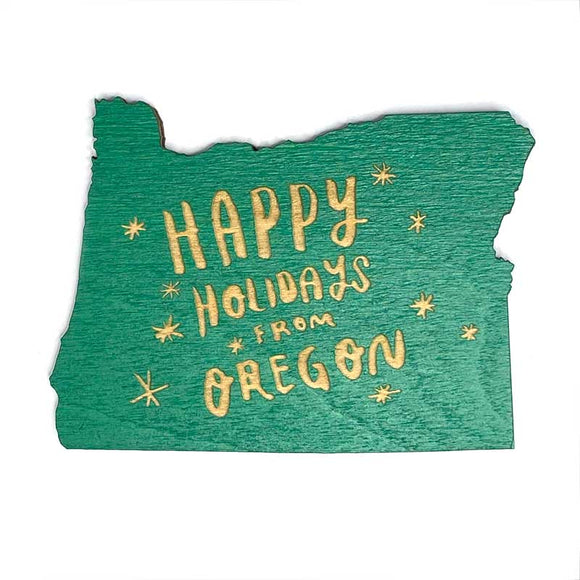 Photograph of Laser-engraved Happy Holidays from Oregon Magnet