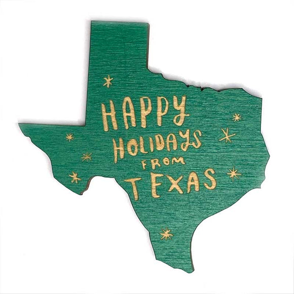 Photograph of Laser-engraved Happy Holidays from Texas Magnet
