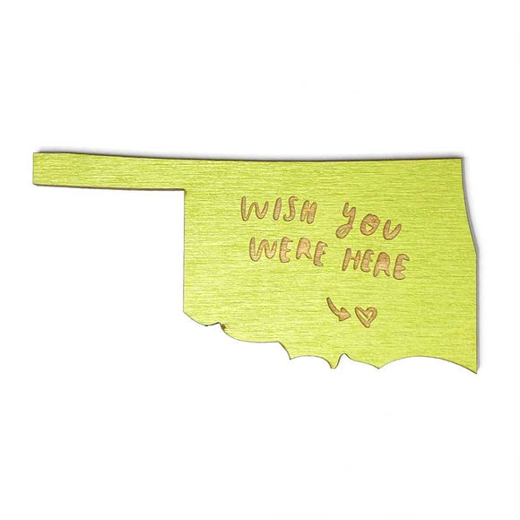 Photograph of Laser-engraved Wish You Were Here Oklahoma Magnet