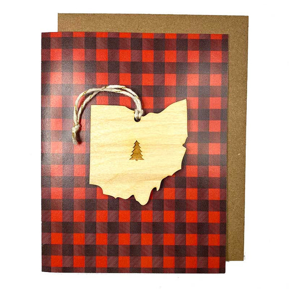 Photograph of Laser-engraved Ohio Tree Ornament with Card