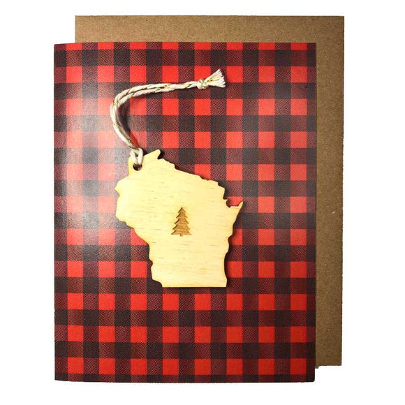 Photograph of Laser-engraved Wisconsin Tree Ornament with Card