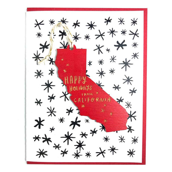 Photograph of Laser-engraved Happy Holidays from California Ornament with Card