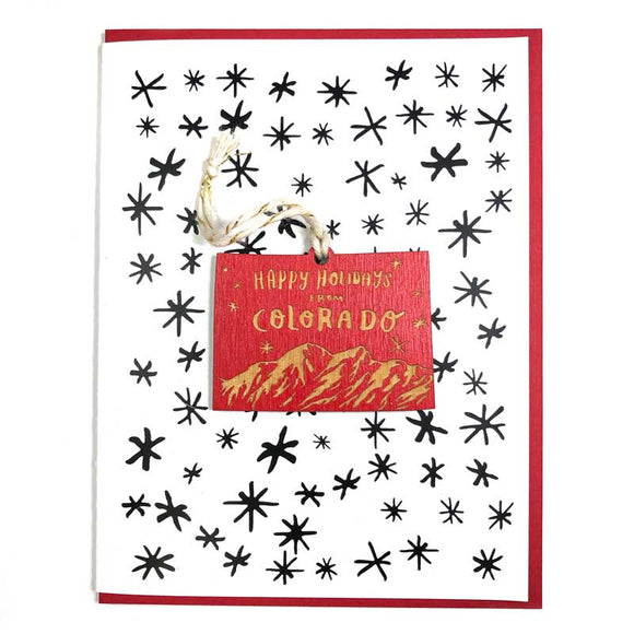 Photograph of Laser-engraved Happy Holidays from Colorado Ornament with Card