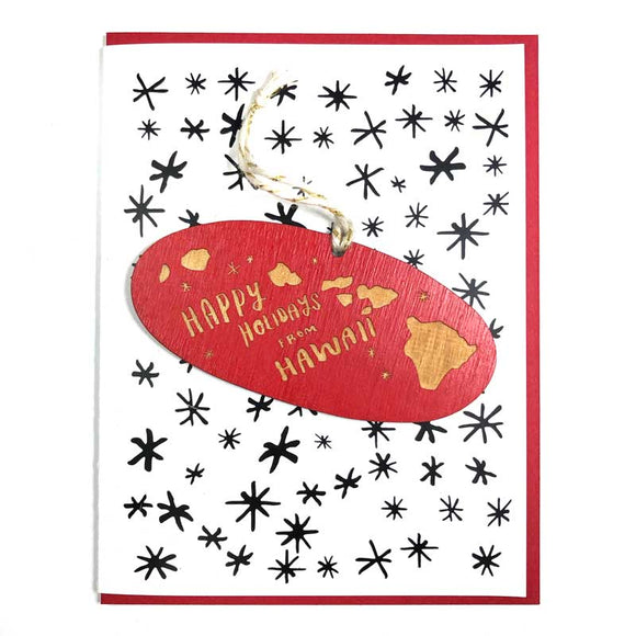 Photograph of Laser-engraved Happy Holidays from Hawaii Ornament with Card