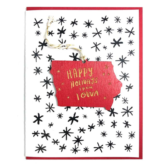 Photograph of Laser-engraved Happy Holidays from Iowa Ornament with Card