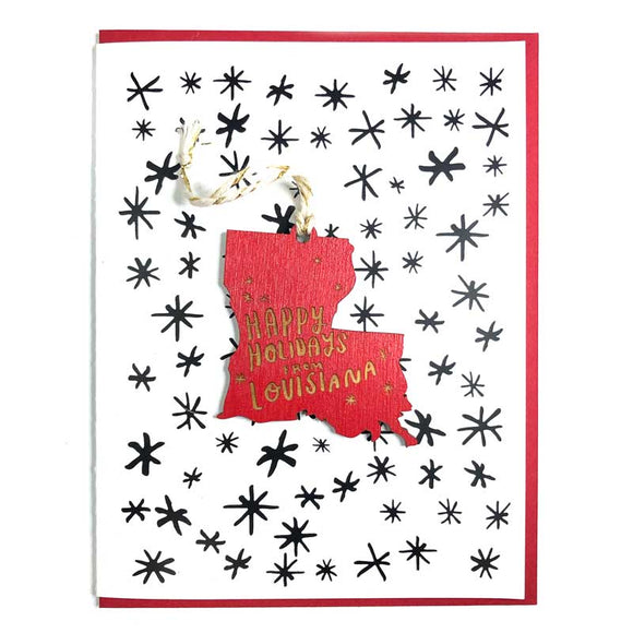 Photograph of Laser-engraved Happy Holidays from Louisiana Ornament with Card