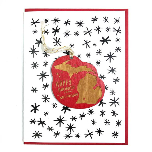 Photograph of Laser-engraved Happy Holidays from Michigan Ornament with Card