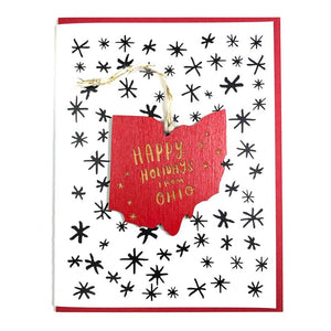 Photograph of Laser-engraved Happy Holidays from Ohio Ornament with Card