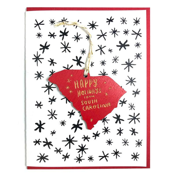 Photograph of Laser-engraved Happy Holidays from South Carolina Ornament with Card