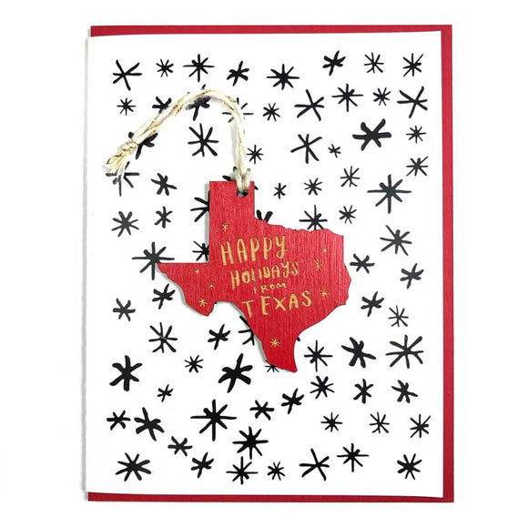 Photograph of Laser-engraved Happy Holidays from Texas Ornament with Card