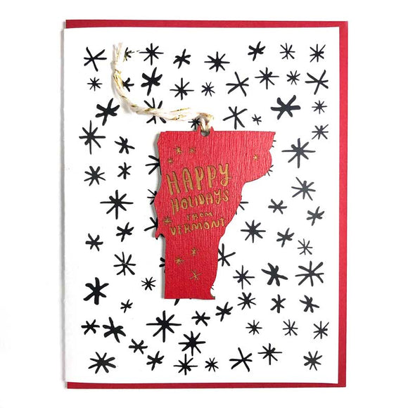 Photograph of Laser-engraved Happy Holidays from Vermont Ornament with Card