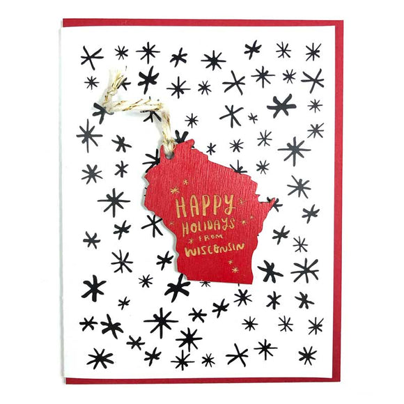 Photograph of Laser-engraved Happy Holidays from Wisconsin Ornament with Card