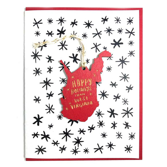 Photograph of Laser-engraved Happy Holidays from West Virginia Ornament with Card