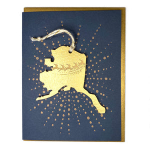 Photograph of Laser-engraved Alaska Reindeer Ornament with Card