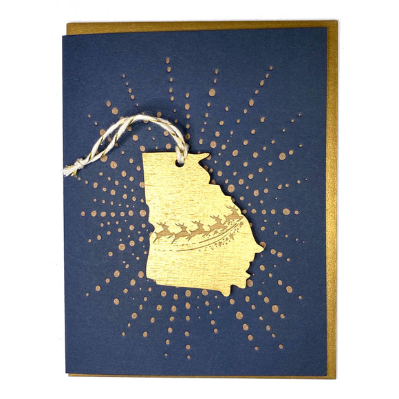 Photograph of Laser-engraved Georgia Reindeer Ornament with Card