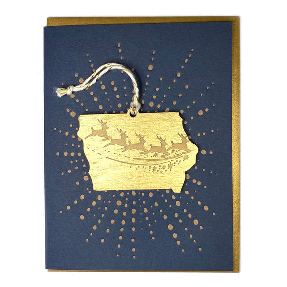 Photograph of Laser-engraved Iowa Reindeer Ornament with Card