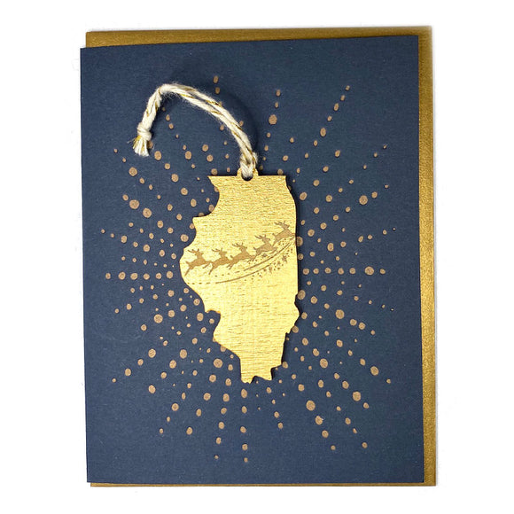 Photograph of Laser-engraved Illinois Reindeer Ornament with Card