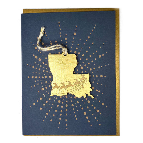 Photograph of Laser-engraved Louisiana Reindeer Ornament with Card