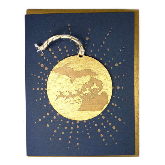 Photograph of Laser-engraved Michigan Reindeer Ornament with Card