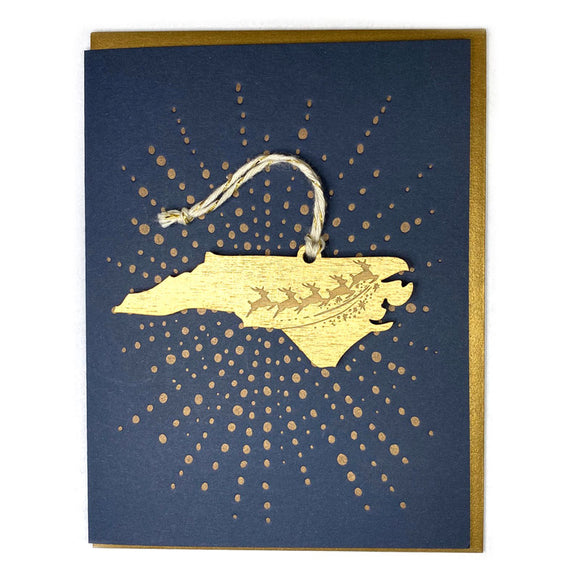 Photograph of Laser-engraved North Carolina Reindeer Ornament with Card