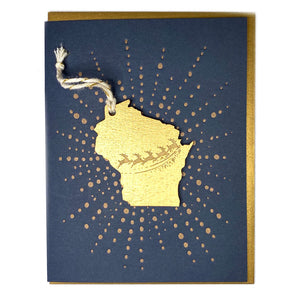 Photograph of Laser-engraved Wisconsin Reindeer Ornament with Card
